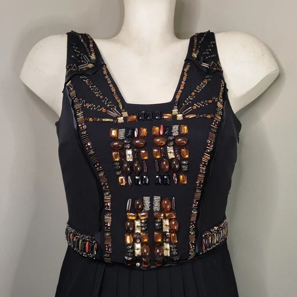 SUE WONG Nocturne Black Beaded Silk Cocktail Dress sz 6 - Picture 6 of 13